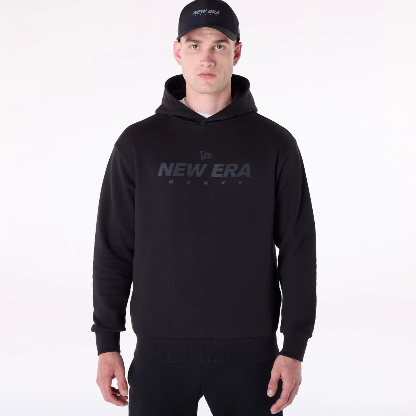 New Era Flag Logo Black Oversized Pullover Hoodie