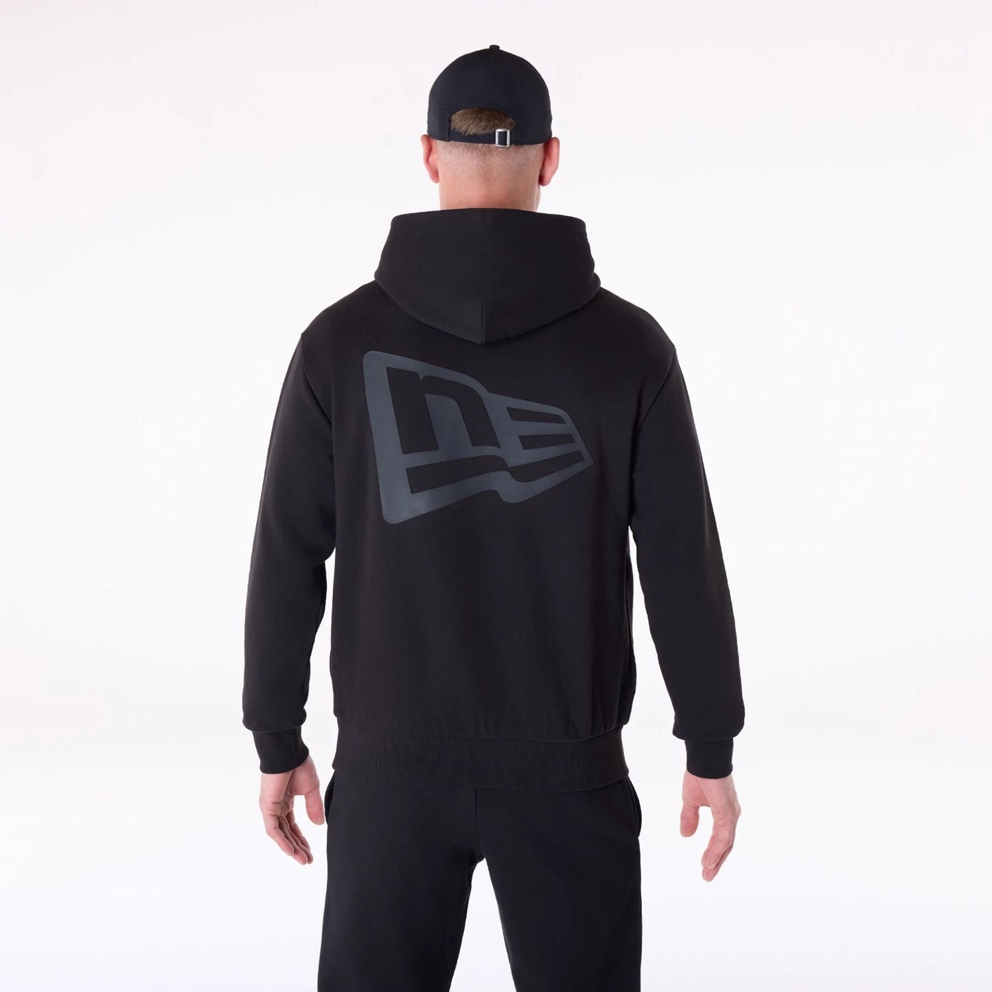 New Era Flag Logo Black Oversized Pullover Hoodie