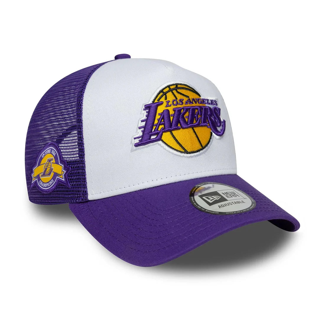 NEW ERA LA Lakers NBA Side Patch Purple 9FORTY A-Frame Trucker Adjustable Cap