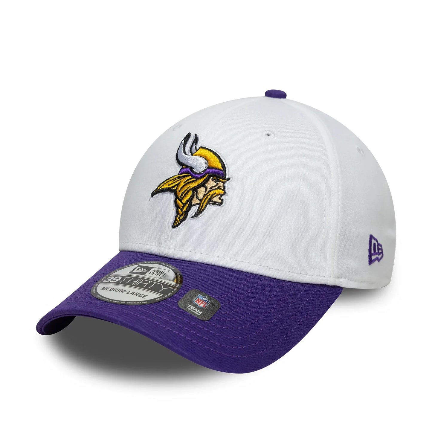 NEW ERA Minnesota Vikings NFL Team Logo White 39THIRTY Stretch Fit Adjustable Cap