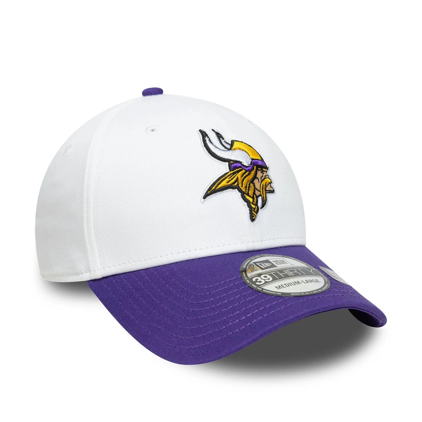 NEW ERA Minnesota Vikings NFL Team Logo White 39THIRTY Stretch Fit Adjustable Cap