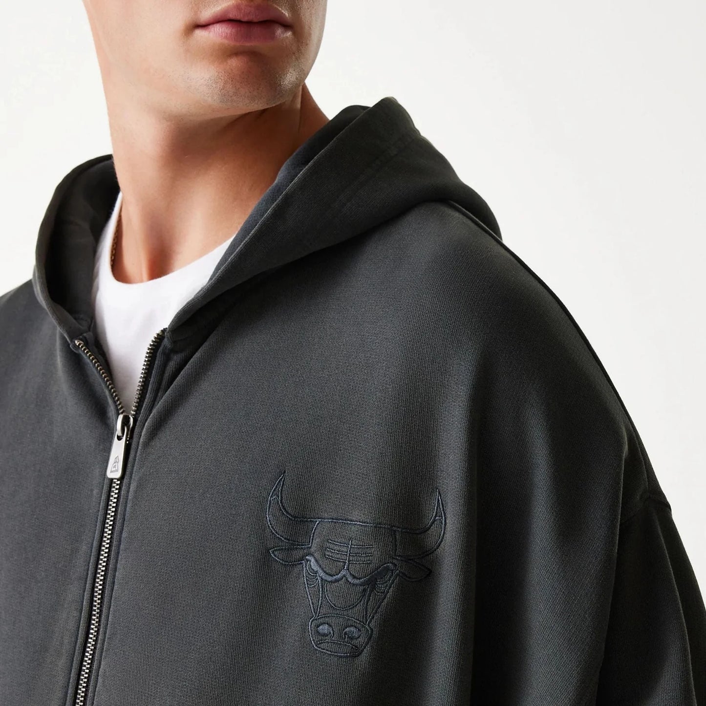 New Era Chicago Bulls NBA Washed Grey Full Zip Hoodie