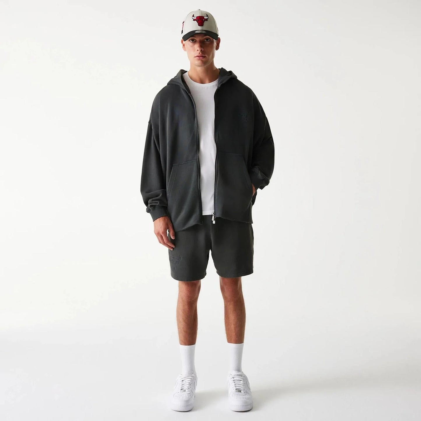 New Era Chicago Bulls NBA Washed Grey Full Zip Hoodie