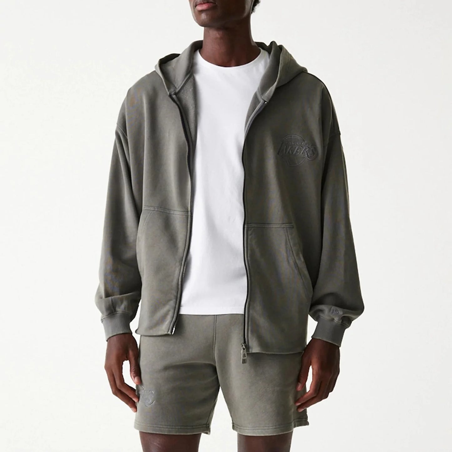 New Era LA Lakers NBA Washed Grey Full Zip Hoodie