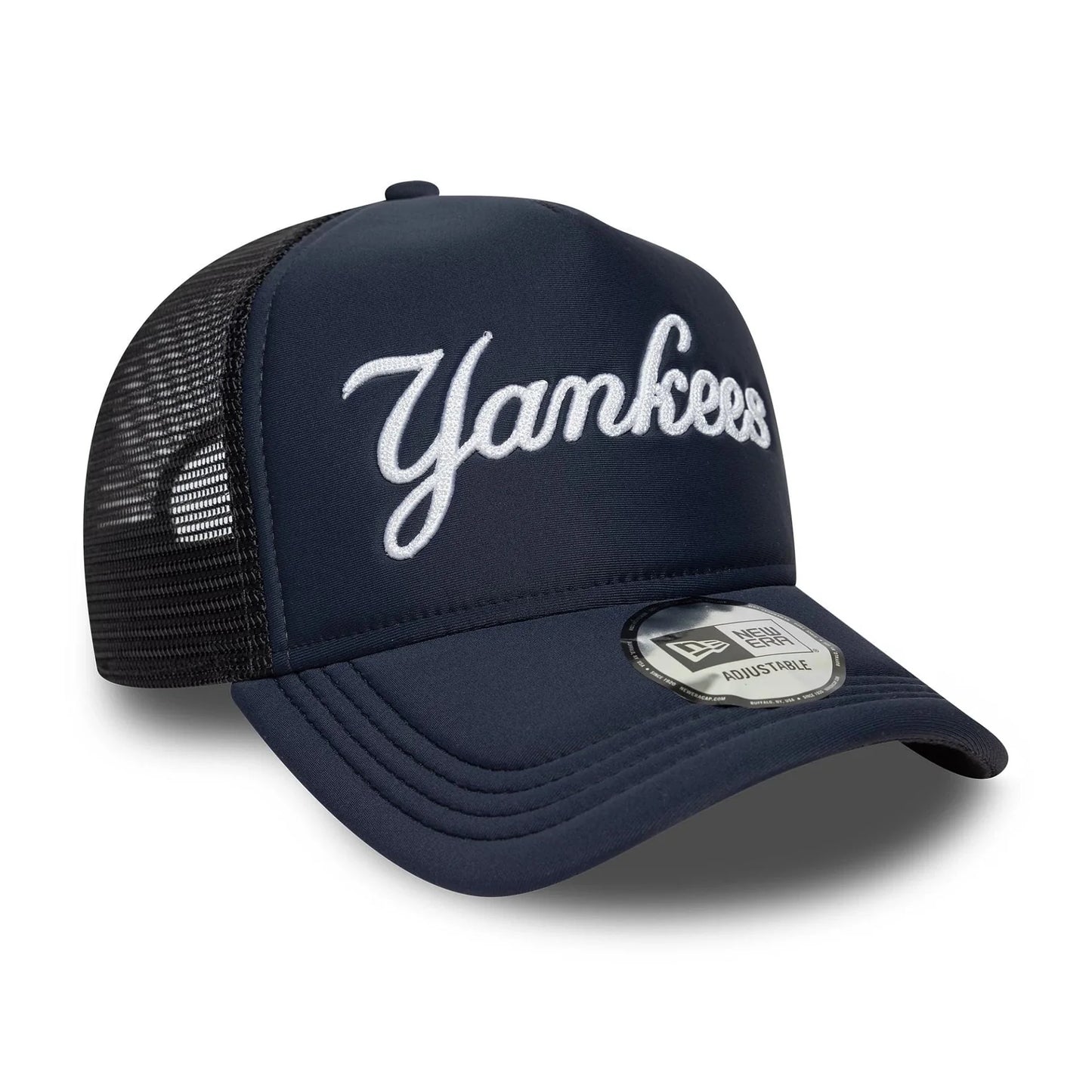 NEW ERA New York Yankees MLB Script Navy 9FORTY A-Frame Trucker Adjustable Cap