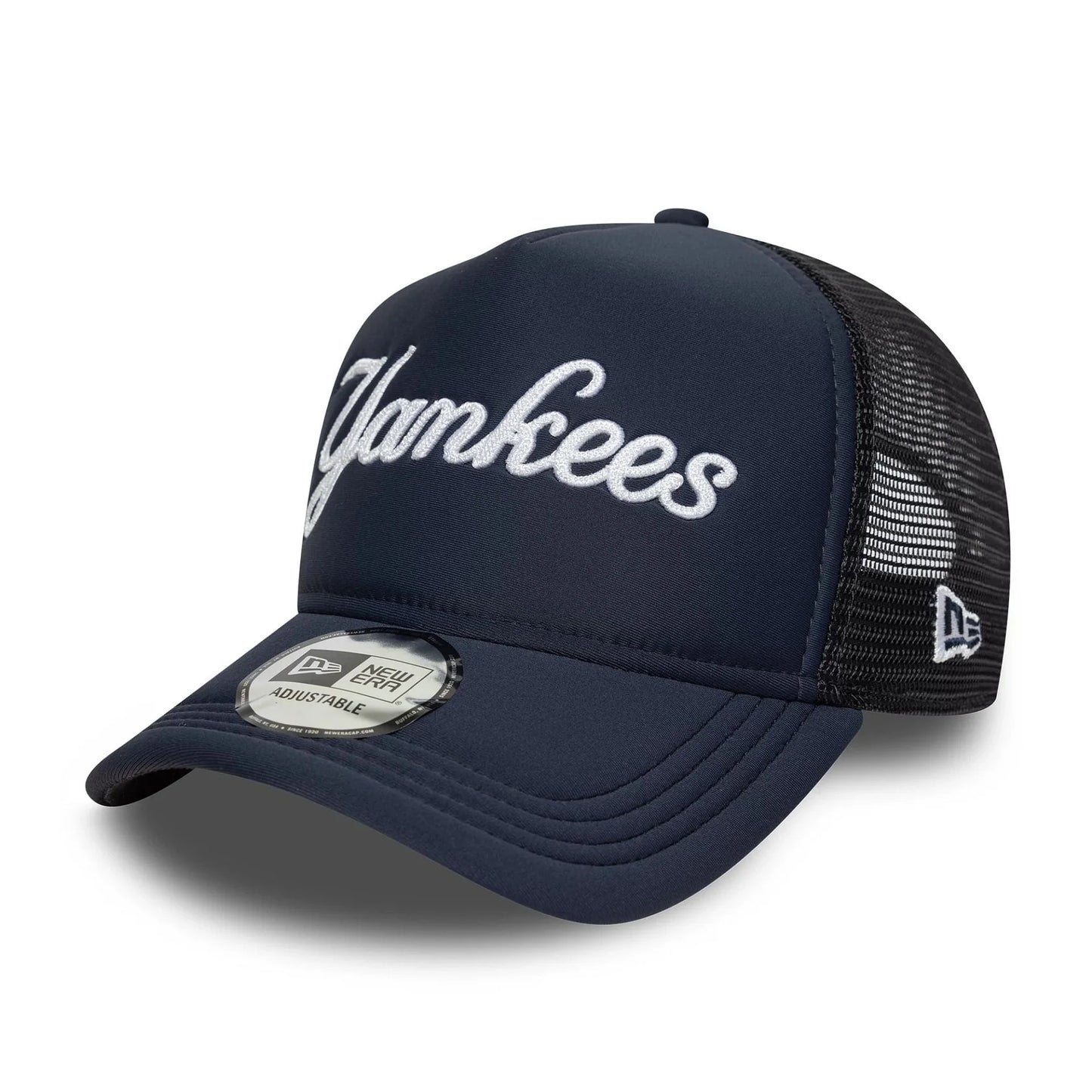 NEW ERA New York Yankees MLB Script Navy 9FORTY A-Frame Trucker Adjustable Cap