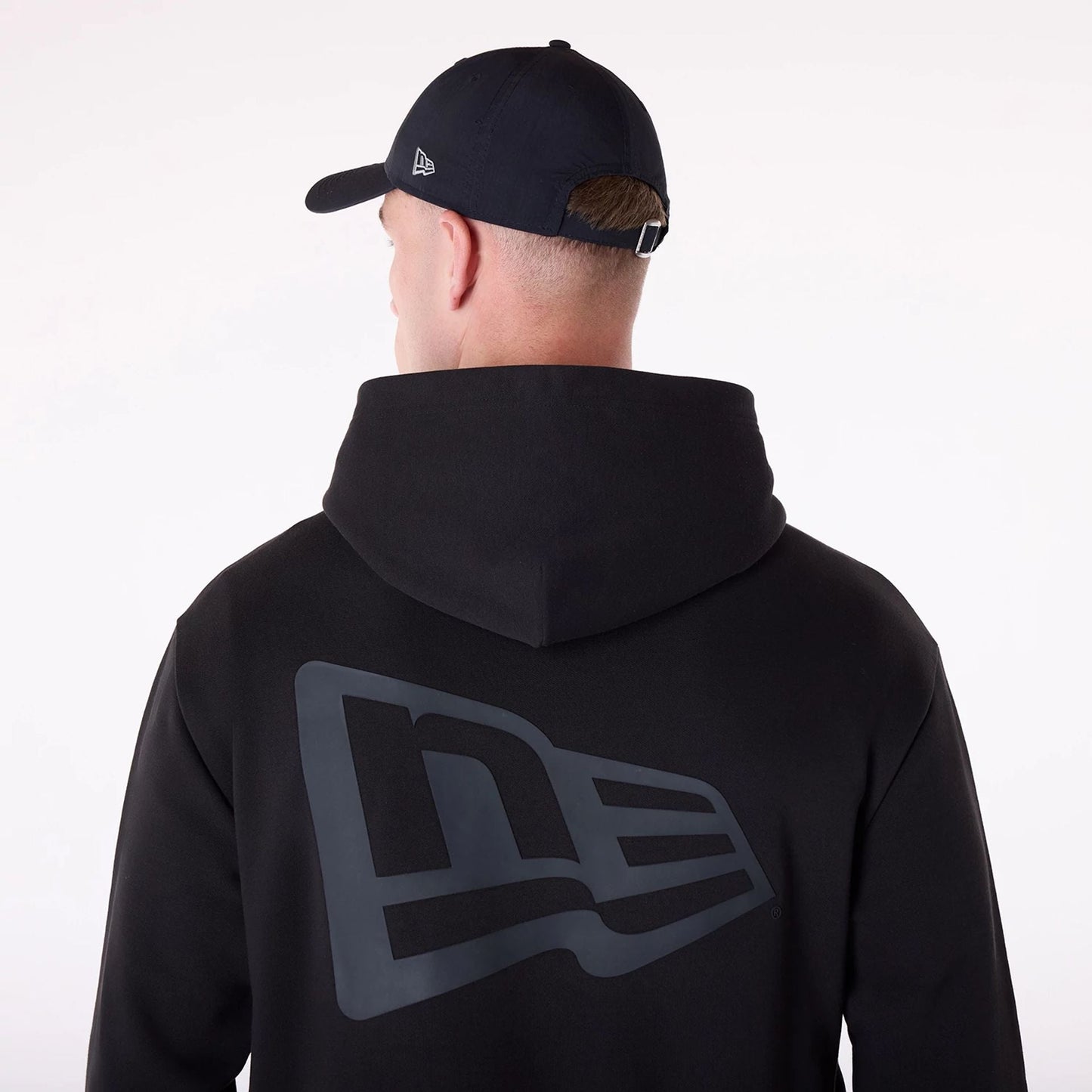 New Era Flag Logo Black Oversized Pullover Hoodie