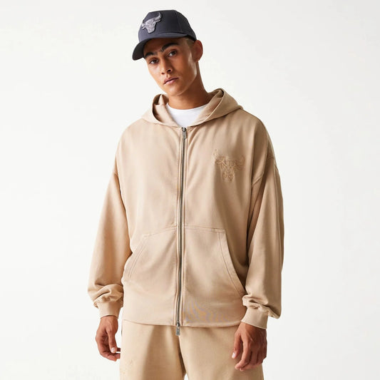 New Era Chicago Bulls NBA Washed Beige Full Zip Hoodie