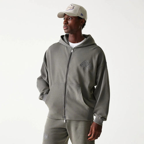 New Era LA Lakers NBA Washed Grey Full Zip Hoodie