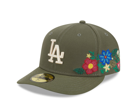 New Era LA Dodgers Tonal Floral Olive Pre-curved 59FIFTY Fitted Cap