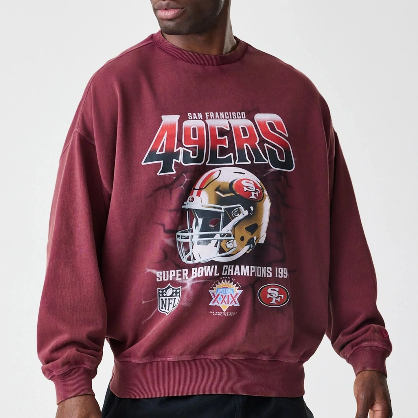 San Francisco 49ers NFL Washed Boxy Dark Red Oversized Crew Neck Sweater