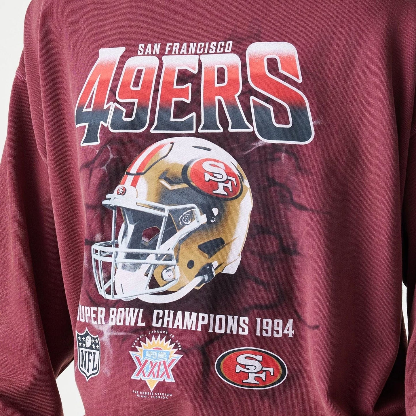 San Francisco 49ers NFL Washed Boxy Dark Red Oversized Crew Neck Sweater