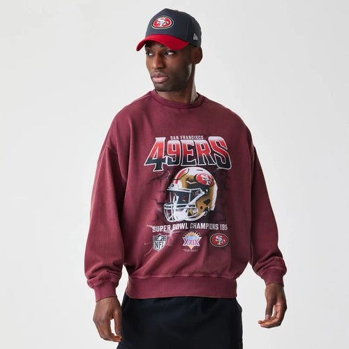 San Francisco 49ers NFL Washed Boxy Dark Red Oversized Crew Neck Sweater