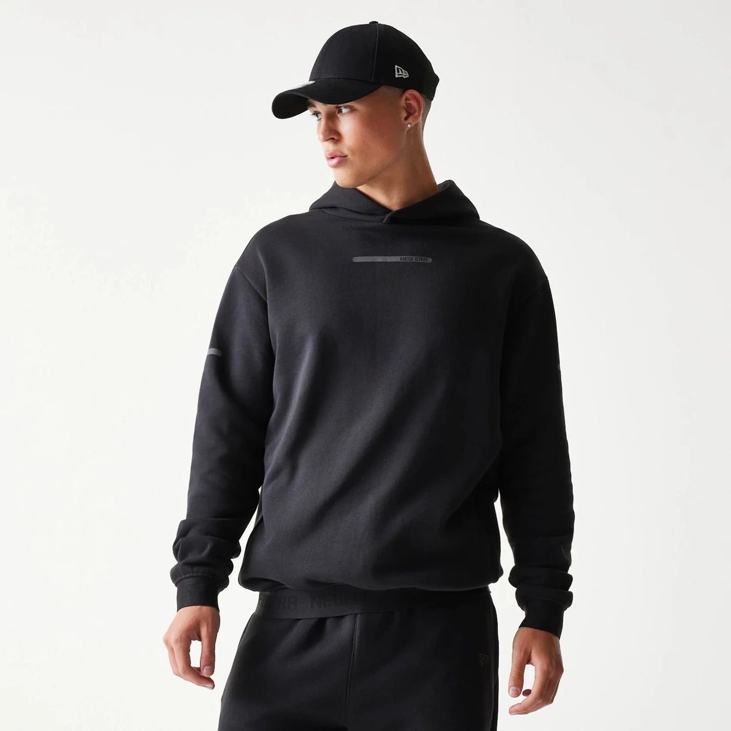 New Era Tech Black Oversized Pullover Hoodie