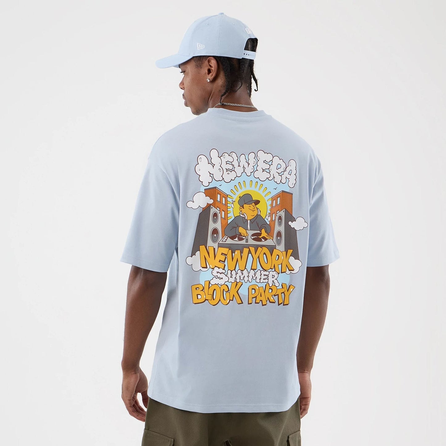 NEW ERA  Fun Block Party Graphic Pastel Blue Oversized T-Shirt