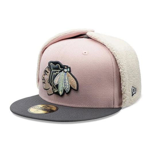 NEW ERA Chicago Blackhawks NHL Patch Pastel Pink Dogear 59FIFTY Fitted Cap