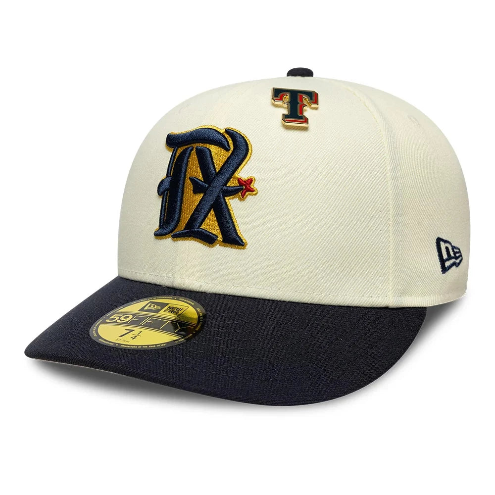 New Era Texas Rangers MLB Pin Cream & Navy 59FIFTY Fitted Cap