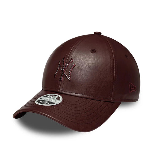 NEW ERA New York Yankees Womens MLB Diamante PU Dark Red 9FORTY M-Crown Adjustable Cap