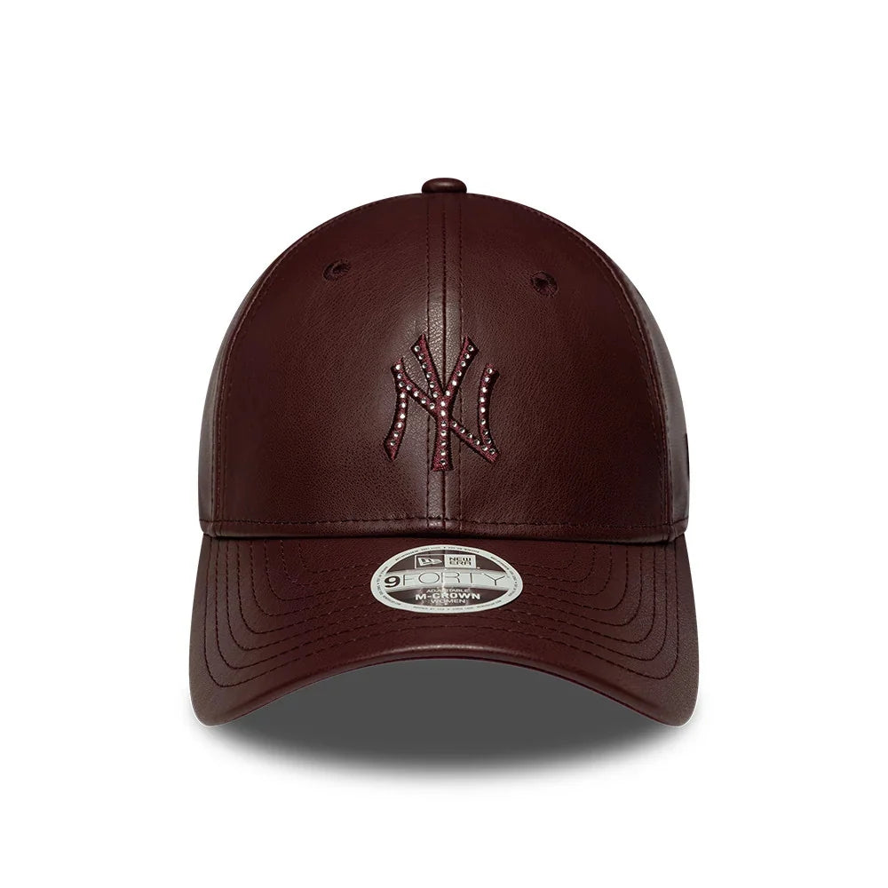 NEW ERA New York Yankees Womens MLB Diamante PU Dark Red 9FORTY M-Crown Adjustable Cap