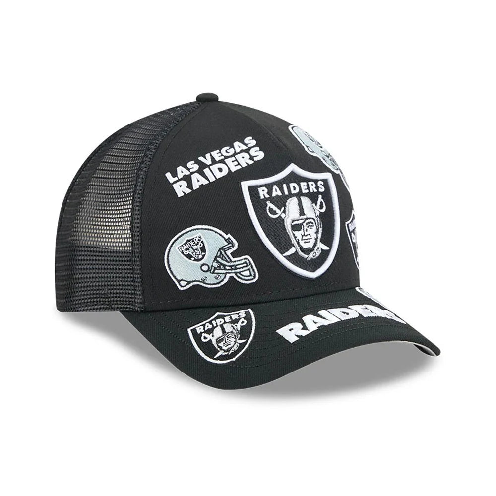 NEW ERA Raiders NFL All Over Black 9FORTY M-Crown A-Frame Trucker Adjustable Cap