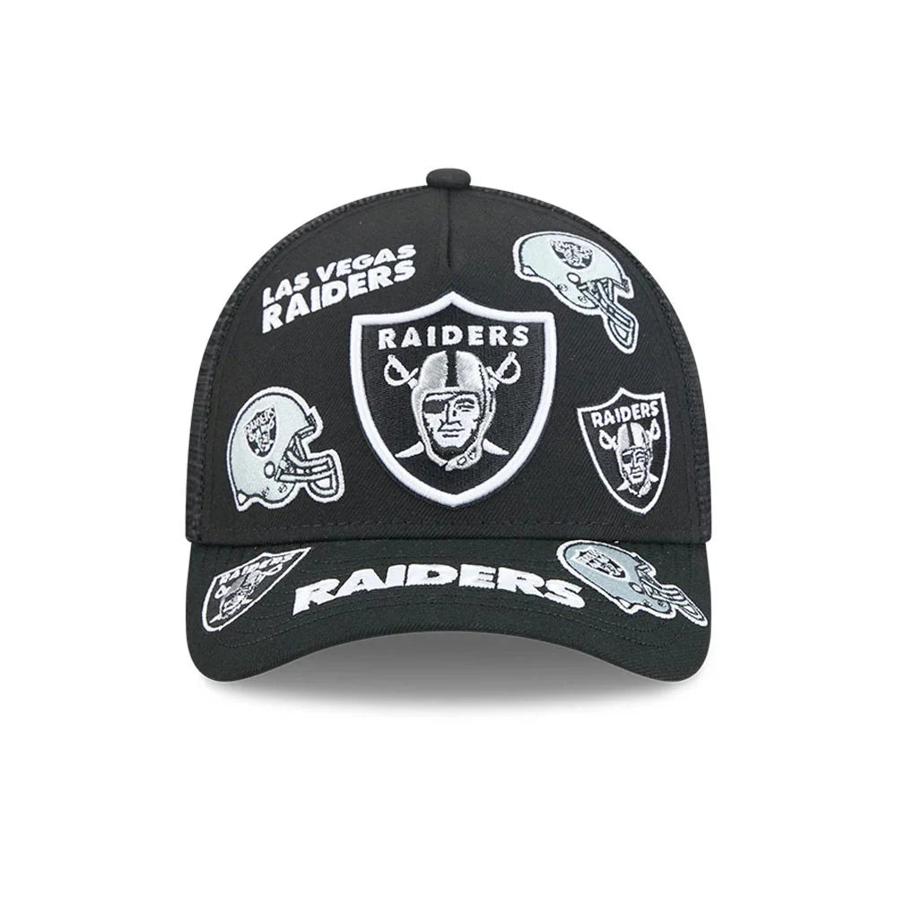 NEW ERA Raiders NFL All Over Black 9FORTY M-Crown A-Frame Trucker Adjustable Cap