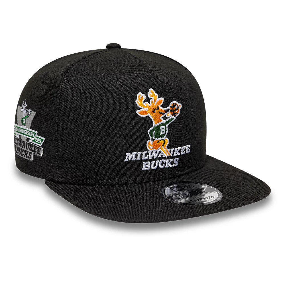 New Era Milwaukee Bucks NBA Hardwood Classic Black 9FIFTY A-Frame Snapback Adjustable Cap