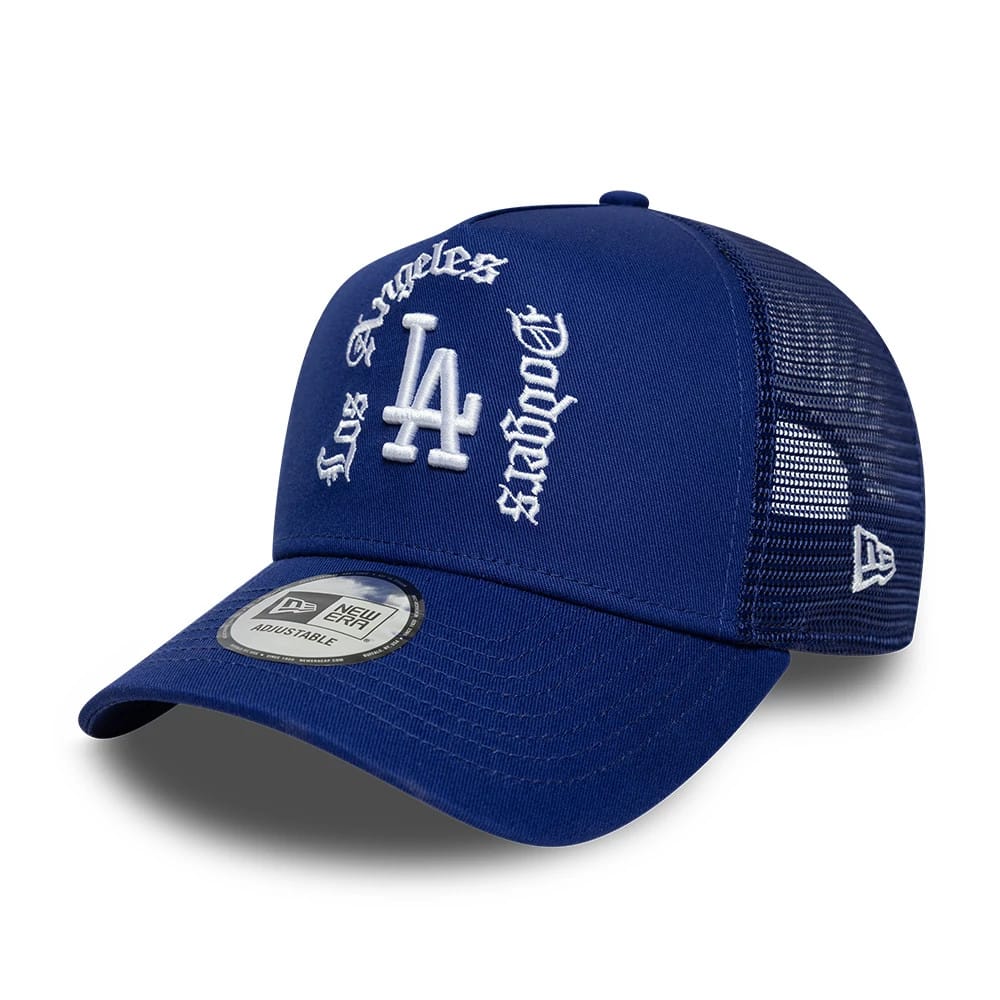 NEW ERA LA Dodgers MLB Script Dark Blue 9FORTY A-Frame Trucker Adjustable Cap