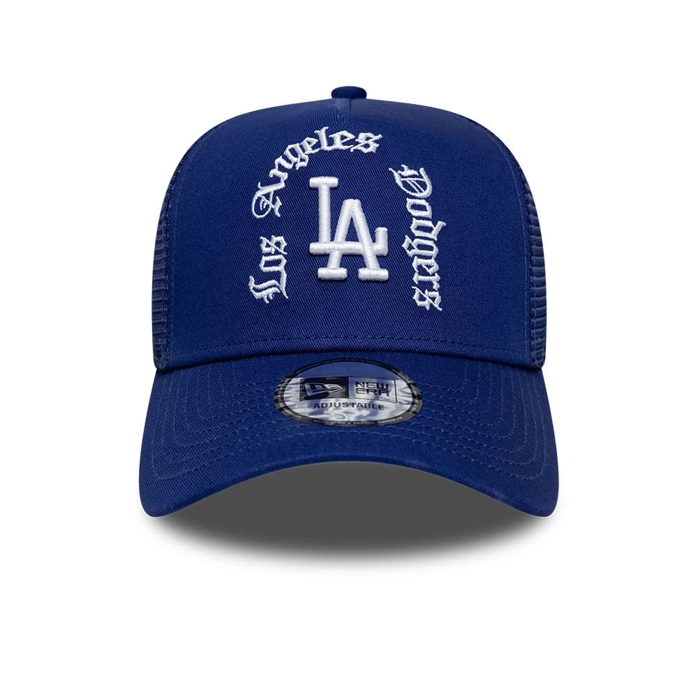 NEW ERA LA Dodgers MLB Script Dark Blue 9FORTY A-Frame Trucker Adjustable Cap