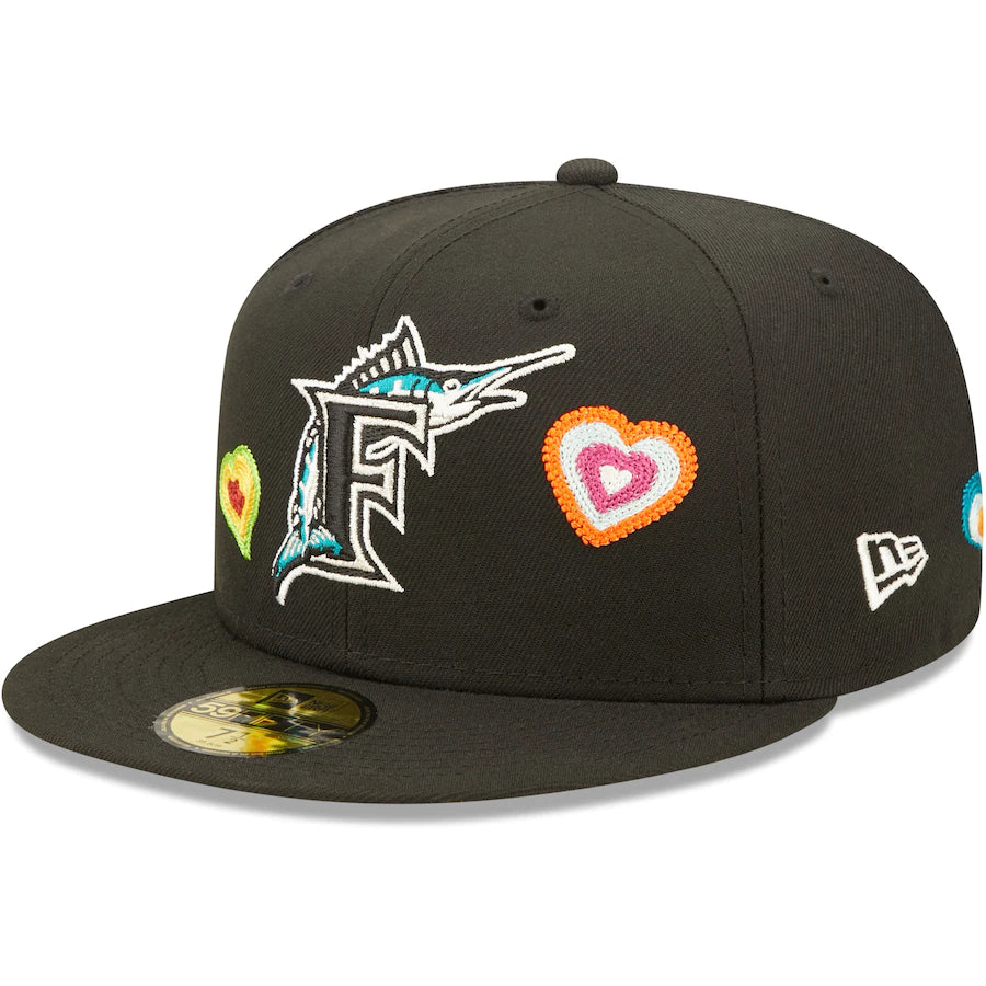 NEW ERA Florida Marlins Chain Stitch Heart Black 59FIFTY Fitted Cap